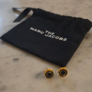 Marc Jacobs Gold-Tone Black Logo Stud Earrings